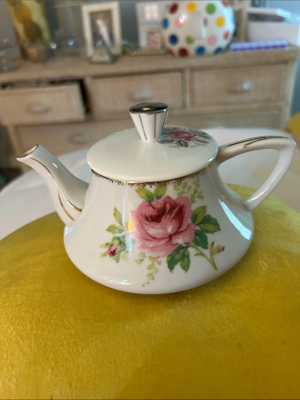 Vintage Floral Porcelain Teapot - Pink Rose Design